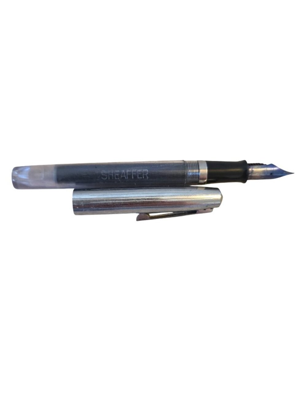 Vintage 60s SHEAFFER Fountain Pen Clear Body Chrome Cap F tip AS IS